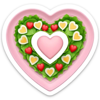 green salad in a light pink heart shaped plate sticker