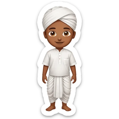 cartoon Samsung-style emoji of a Tamil boy wearing traditional attire: white veshti dhoti, shirt, colorful angavastram, cheerful expression sticker