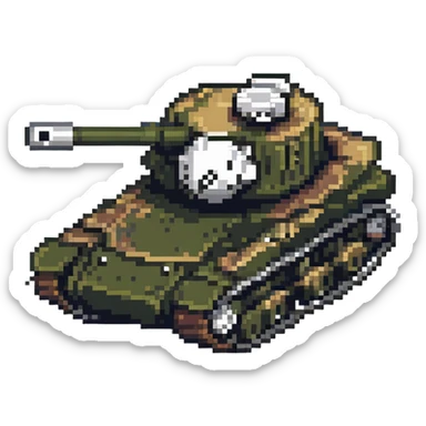 8-bit military tank with treads and cannon sticker
