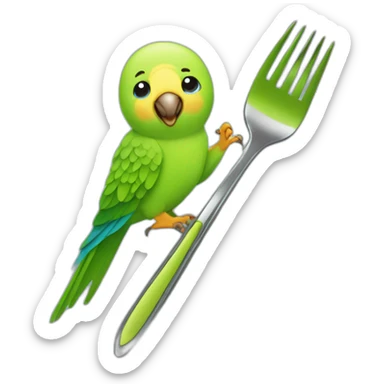 parakeet with a fork sticker