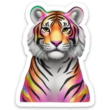 Rainbow Lisa Frank Tiger with glitter stripes ￼ sticker