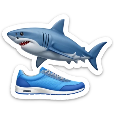 Shark wearing 3 blue sneakers sticker
