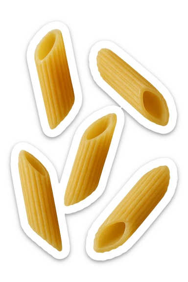 5 PENNE DI PASTA RIGATE FLUTTUANO IN ARIA,  iperrealistico 4k sticker