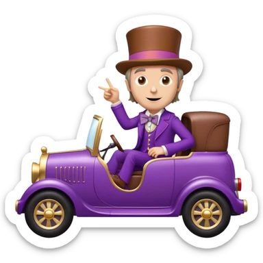 Willy Wonka driving a fancy chocolate car sticker