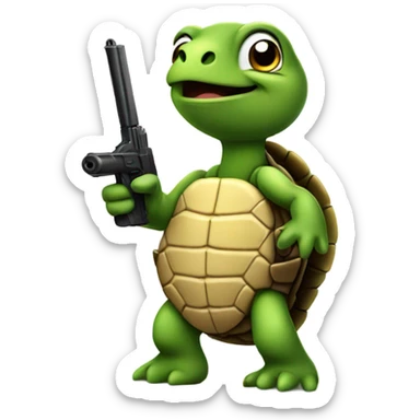 Turtle holding a gun sticker