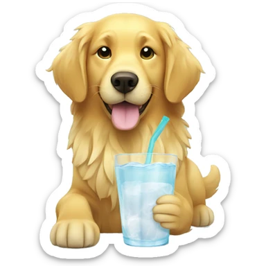 golden retriever drinking coconut water sticker