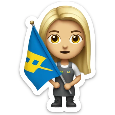 super-realistic angry female Ukrainian with ukranian flag sticker