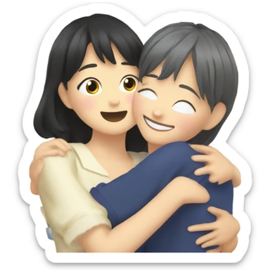 an emoji with nani osaki and nana komatsu hugging sticker