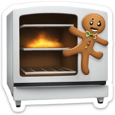 Oven with gingerbread man running away sticker