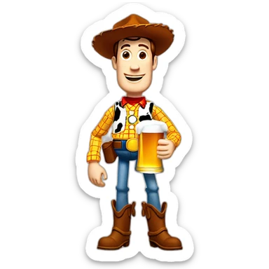 woody toy story holding a beer sticker
