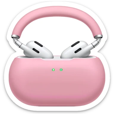 Create a pink happy circle emoji who listens to music on AirPods Max make them always this style 🥹 sticker