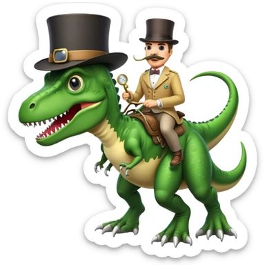 a high school diploma with a moustache and monocle riding a t-rex sticker