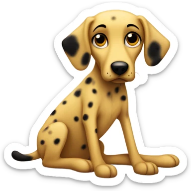 skinny yellow dog with black freckles looking guilty sticker