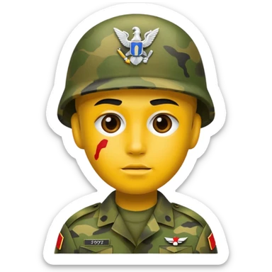 A soldier that there face is paint like camouflage like the army uniform sticker