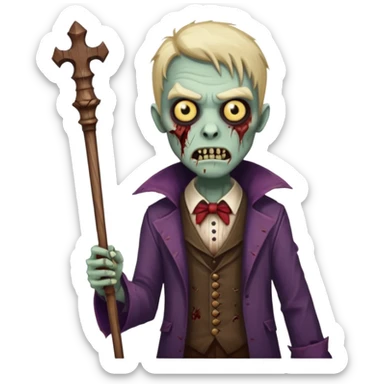 A zombie mixed with a vampire holding a wand sticker