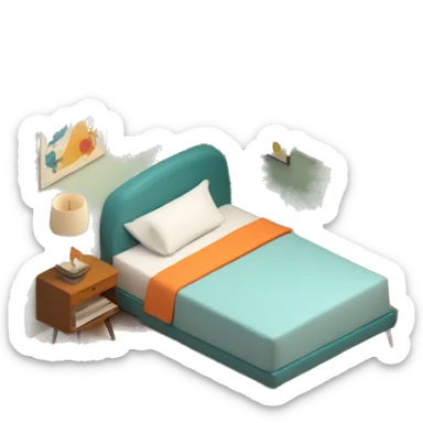 isometric-3d-cute-small-bedroom--mid-century modern-interior sticker