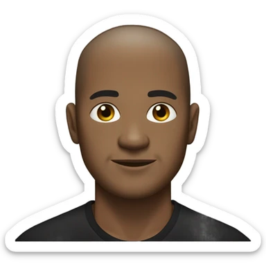 A middle-aged man with olive-toned skin with buzz cut hair and no facial hair. He is wearing a sleek black smart shirt, casually unbuttoned at the top. sticker