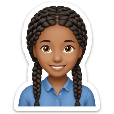 smiling black girl with black braided hair and warm brown eyes, close-up face, Apple emoji style sticker