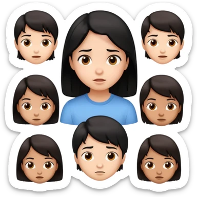 Emote de niño con camisa negra cabello castaño y diferentes expresiones  sticker