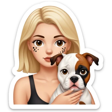 White girl American bull dog with big black spots on eyes sticker