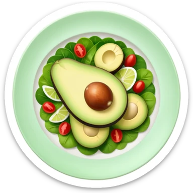 A stylized salad plate in greens or avocado with the hashtag #VogueBodyClinic sticker