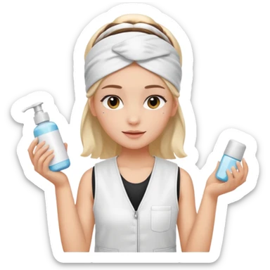Clean girl aesthetic emoticons, apply skincare products, headband, glowing skin, white vest, soft lighting sticker