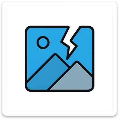 minimal broken image placeholder emoji icon style blue and gray with a crack or broken symbol sticker
