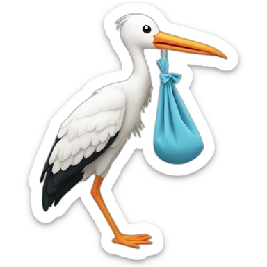 stork delivering baby boy in fabric held in its beak sticker