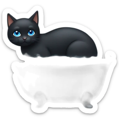 a black cat with blue eyes taking a steam bath sticker