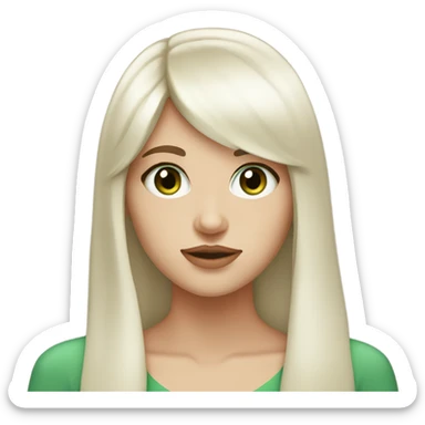 White girl green eyes with long voluminous brown hair with bangs sticker