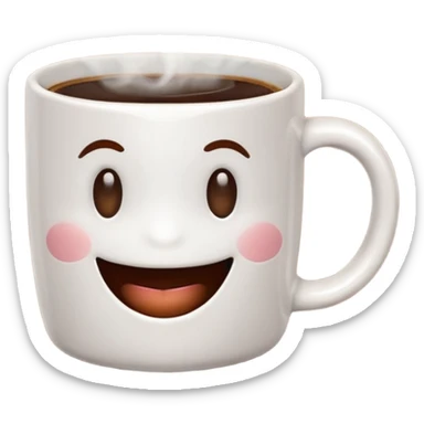 Java icon, classic coffee mug with rising steam, rounded and cheerful emoji style sticker