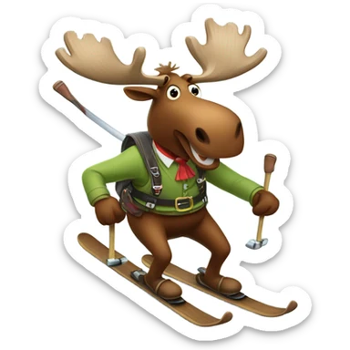 A moose wearing lederhosen skiing aggressively downhill sticker