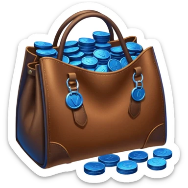 leather bag on top of blue coins stack sticker