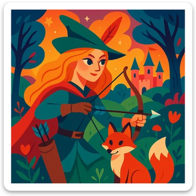 archer and fox together, vibrant toon style, magical fairytale, inspired by 'Once Upon a Broken Heart' sticker