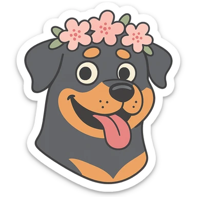 rottweiler with a cherry blossom flower crown in pastel toon style sticker