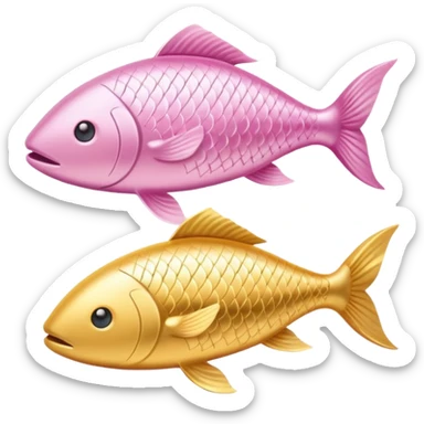 Two long fish one light pink one gold swimming oposite directions around each other Pisces sticker