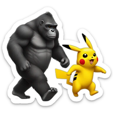 pikachu walking with a gorilla sticker