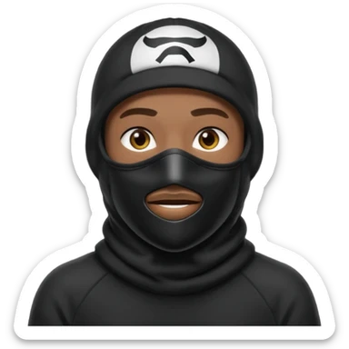 Crie um homem de blusa peta e capuz preto, balaclava preta, boné preto, COM A BALACLAVA COBRINDO A BOCA sticker