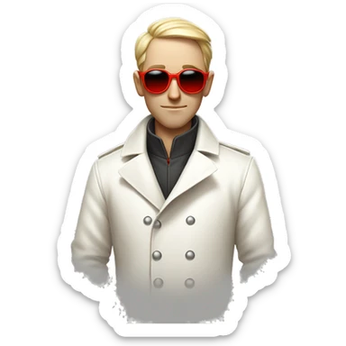 <excerpt>
A white man with short hair, donning red tinted sun glasses in a white trench coat, is an alchemist.
</excerpt> sticker