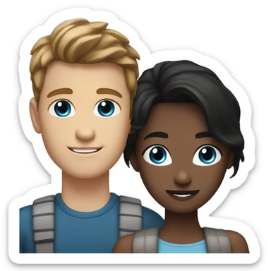 White couple: young guy brown hair, blue eyes and girlfriend, black hair sticker