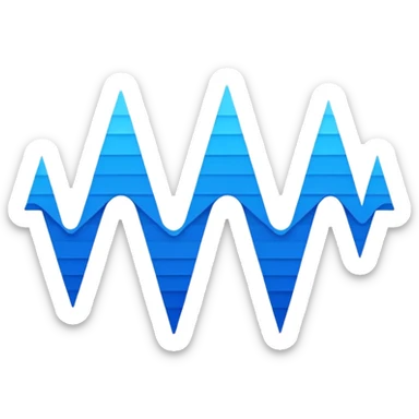 logo on white background showing a waveform morphing into text. Clean blue and white geometric sticker