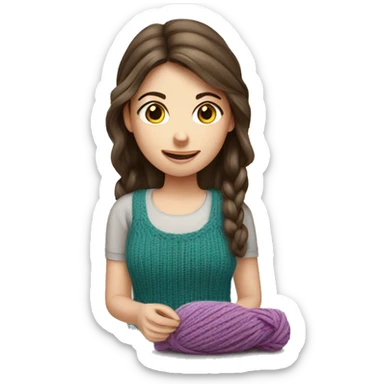 White brunette girl knitting sticker