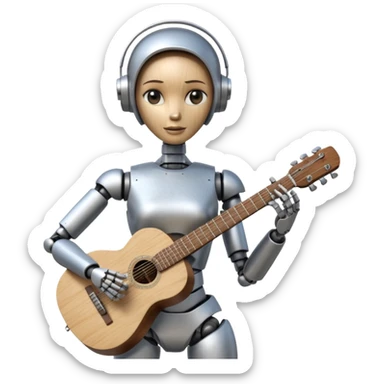 a robot carry her note and guitar and try to change the world sticker