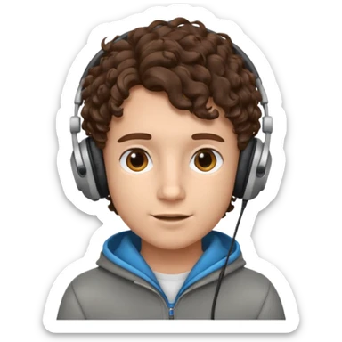 curly haired with headphones in and boy sticker