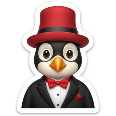 black suited old penguin with red fes hat sticker