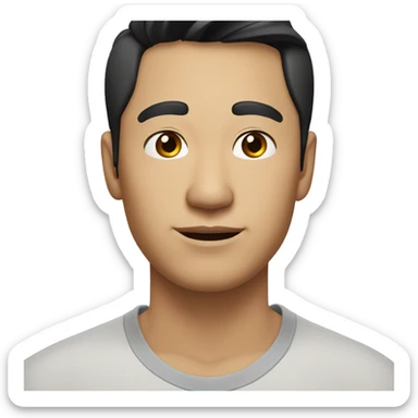 A head and shoulders shot of a 32 year old Asian man, with short black hair,   with brown eyes wearing a t-shirt. sticker