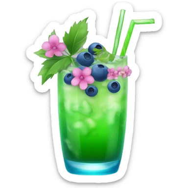 Green cocktail with blue mix and pink little flowers with blueberries  sticker