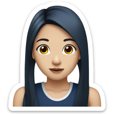 Asian girl with long black straight hair, silver earrings, and a navy tank top  sticker