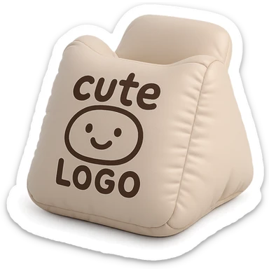 cute hand-drawn logo on a soft cushion-shaped phone stand, playful branding gadget sticker