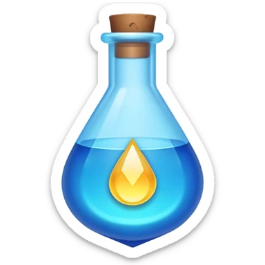 Clash of Clans aesthetic: Cinematic Playful Pixel 3D blue mana Potion Emoji, rendered in a 3D vector-style similar to standard emojis with minimal shading and bold, simplified shapes. A compact, distinct form with signature details, softly glowing with a pixelated adventure charm. Simplified yet unmistakably iconic, highly detailed and consistent, glowing with a soft radiance and high shine. Stylized with a touch of classic pixel-art charm and a soft glowing outline, capturing the essence of a beloved gaming relic with a friendly, playful manner! sticker